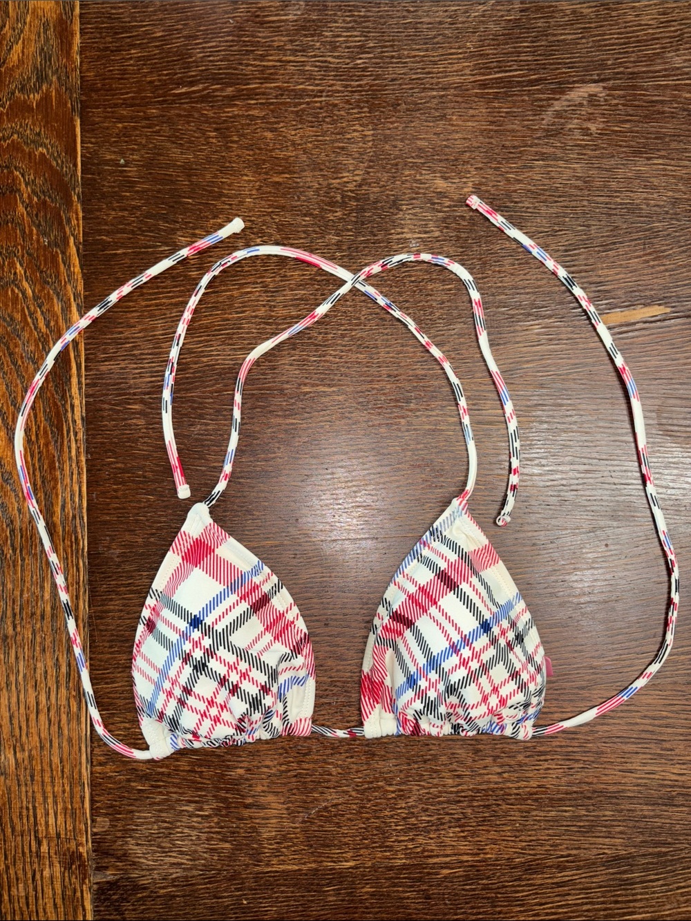 VTG Y2K OP Plaid Triangle Bikini Top in Red, Blue & Black Size Medium (7-9)